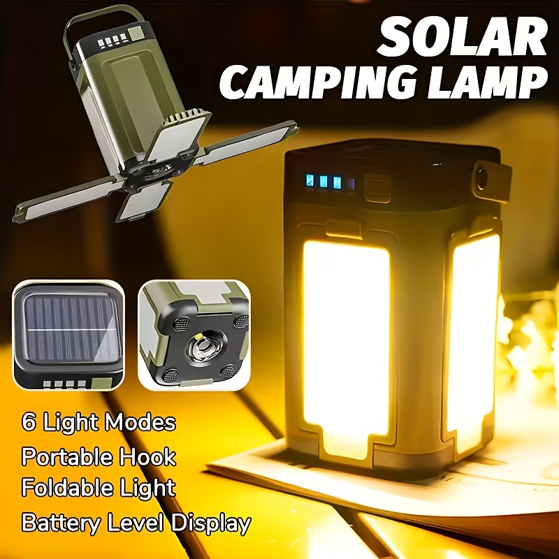 Outdoor Camping Lighting - ไฟแคมป์ปิ้งพกพาพลังงานแสงอาทิตย์ ชาร์จไฟด้วยพลังงานแสงอาทิตย์ พับเก็บได้ แบตเตอรี่สำรอง 2000mah พร้อมหน้าจอแสดงผลอัจฉริยะ