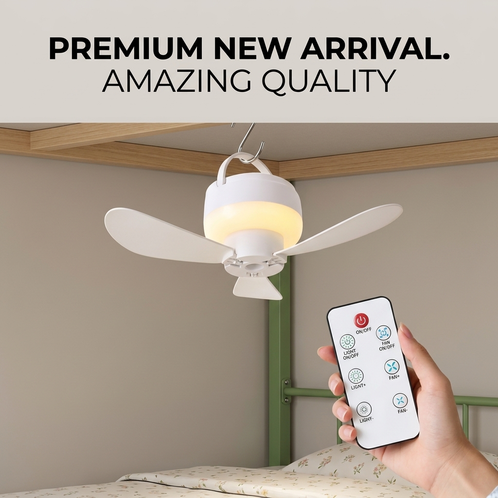 Outdoor Camping Fan - พัดลมเพดานขนาดเล็ก พัดลมพกพาแบบแขวน USB สำหรับหอพัก ห้องนักศึกษา บ้าน