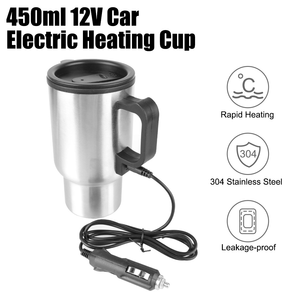 Outdoor Camping Kettle - กาต้มน้ำร้อนไฟฟ้าสำหรับรถยนต์กาต้มน้ำสำหรับตั้งแคมป์เดินทาง12V 450ml กาต้มน้ำสแตนเลสแก้วความร้อนกาแฟนมถ้วยอุ่นให้ร้อนรถ