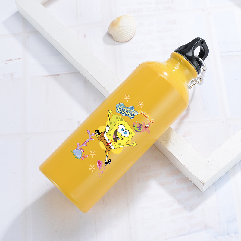 Outdoor Camping Kettle - ขวดน้ำอลูมิเนียมสปองจ์บ็อบส์สำหรับกิจกรรมกลางแจ้ง ขวดน้ำสีเหลืองสำหรับปั่นจักรยาน กีฬา ขวดน้ำกันรั่วสำหรับเดินทาง วิ่ง และตั้งแคมป์
