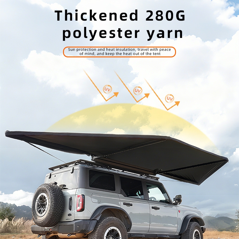 Outdoor Camping Car Tent - เต็นท์กันแดดทรงพัดลม 180 องศา สำหรับตั้งแคมป์กลางแจ้ง รุ่นเสาคู่แบบใหม่ พร้อมเสาเสริมด้านข้าง
