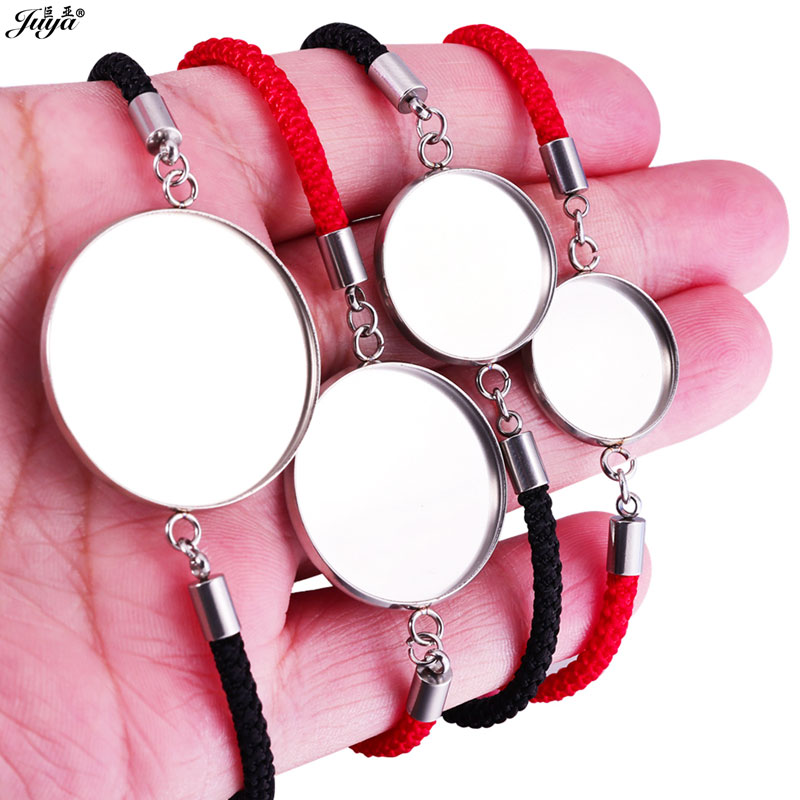 Paracord Bracelet - 4 ชิ้น/ล็อต 18-30 มม.สแตนเลสสตีลสร้อยข้อมือ Cabochon ฐานสีแดงสีดําเชือกถักสร้อยข้อมือสําหรับเครื่องประดับ