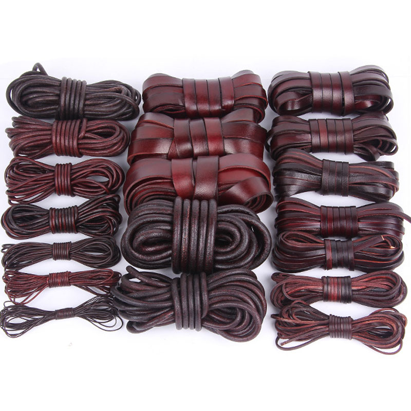 Paracord Bracelet - 2 เมตร 1-20 มม.Retro หนังแบนรอบสายหนังวัวเชือกด้าย Fit
