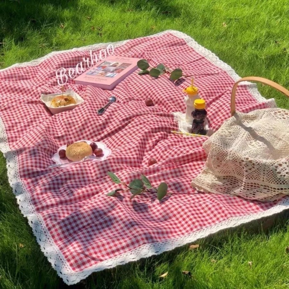 Outdoor Camping Mat Waterproof - เสื่อปิกนิกกลางแจ้ง 1 ชิ้น, ผ้าห่มชายหาดกันน้ำหนาสำหรับฤดูร้อน, เสื่อตั้งแคมป์ลายตารางสีแดง, ผ้าปูโต๊ะ