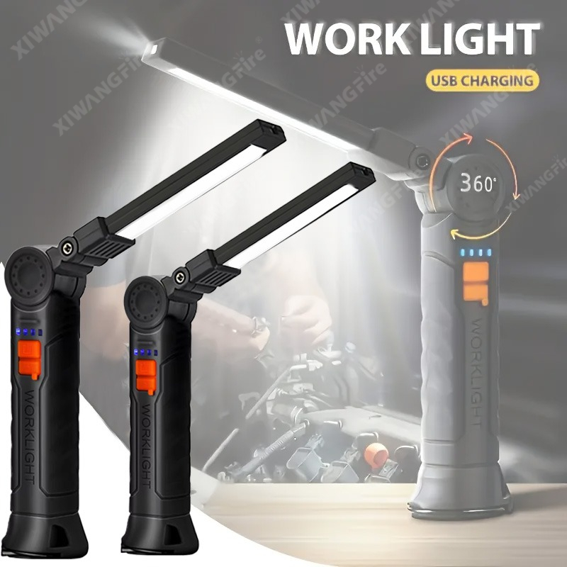 Outdoor Camping Lighting - ไฟฉาย LED แบบชาร์จไฟได้พร้อมแม่เหล็กและตะขอ, กันน้ำสำหรับงานรักษาความปลอดภัยในสถานที่ทำงาน ทำงานกลางคืน ตั้งแคมป์กลางแจ้ง