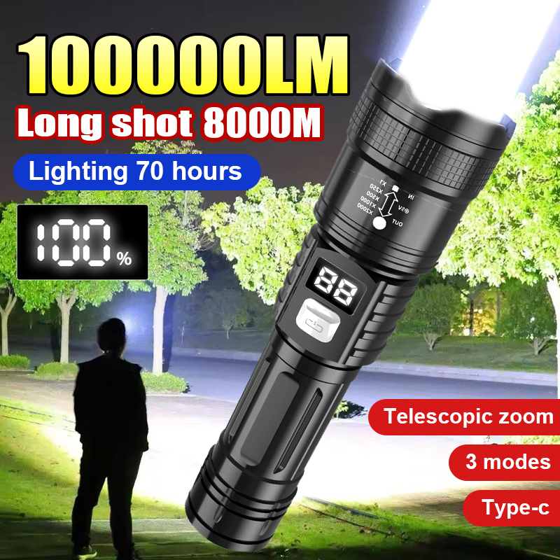 Outdoor Camping Adventure Lamp - ไฟฉาย LED สว่างมาก 100000 ลูเมน แบบชาร์จไฟได้