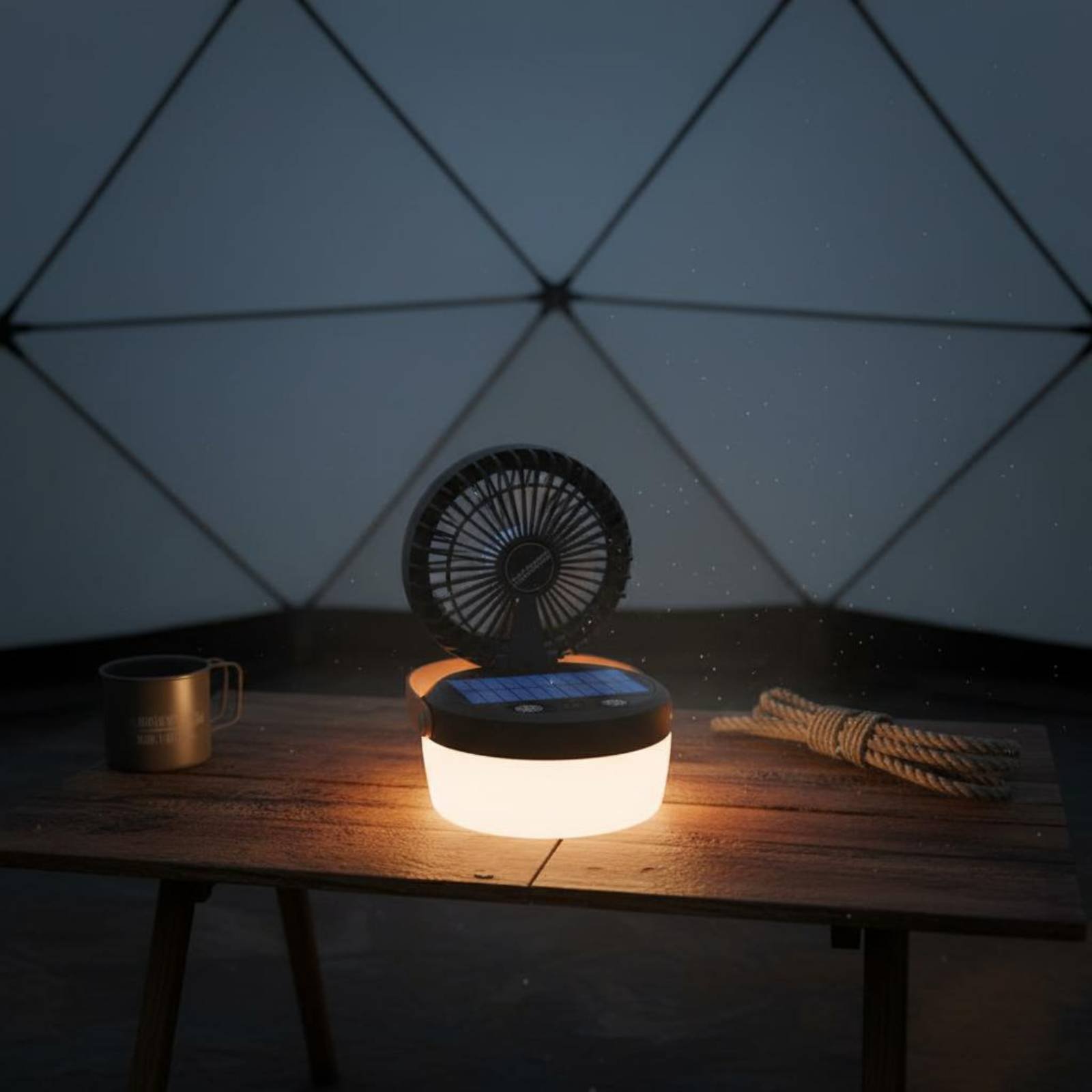 Outdoor Camping Fan - โคมไฟพัดลมพลังงานแสงอาทิตย์แบบพับได้ ดีไซน์สามฟังก์ชั่น โคมไฟแคมป์ปิ้ง อุปกรณ์กลางแจ้ง พร้อมหูหิ้วสำหรับนักแคมป์