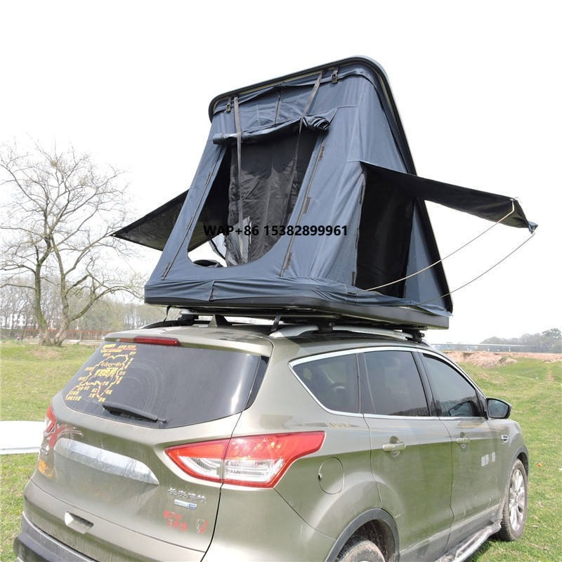 Outdoor Camping Car Tent - เต็นท์แคมป์ปิ้งแบบพับได้สำหรับติดตั้งบนหลังคารถยนต์ พร้อมผ้าคลุมพื้นสองชั้น โครงสร้างอะลูมิเนียมอัลลอยด์รูปสามเหลี่ยมแบบแข็ง