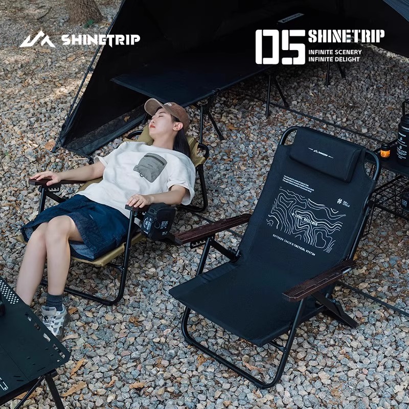 Outdoor Camping High Chair - เก้าอี้พักผ่อนพับได้สำหรับกิจกรรมกลางแจ้ง ShineTrip เก้าอี้แคมป์ปิ้งแบบพกพา ปรับความสูงได้ โครงอะลูมิเนียมอัลลอยด์ พนักพิงสูง