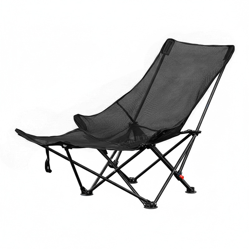 Outdoor Camping High Chair - เก้าอี้ตกปลาแบบพับได้สำหรับตั้งแคมป์กลางแจ้ง พร้อมพนักพิงสูงและที่วางเท้า พกพาสะดวก