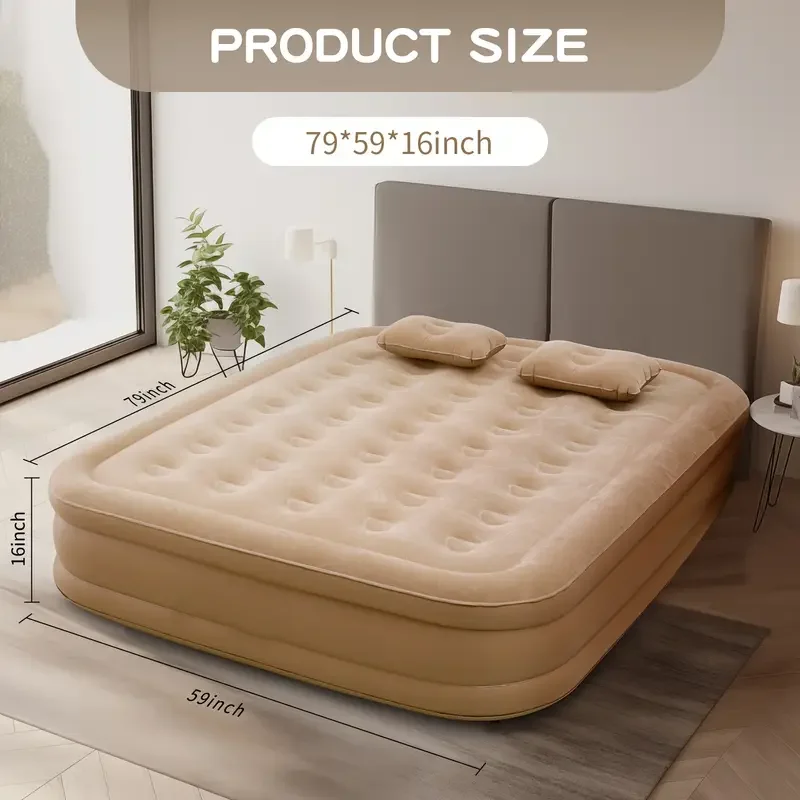 Inflatable Mattress - ที่นอนลมสำหรับแคมป์ปิ้งแบบพกพา PVC ที่นอนเป่าลมสำหรับนอนหลับอย่างหรูหรา 2 คน พร้อมปั๊มในตัว