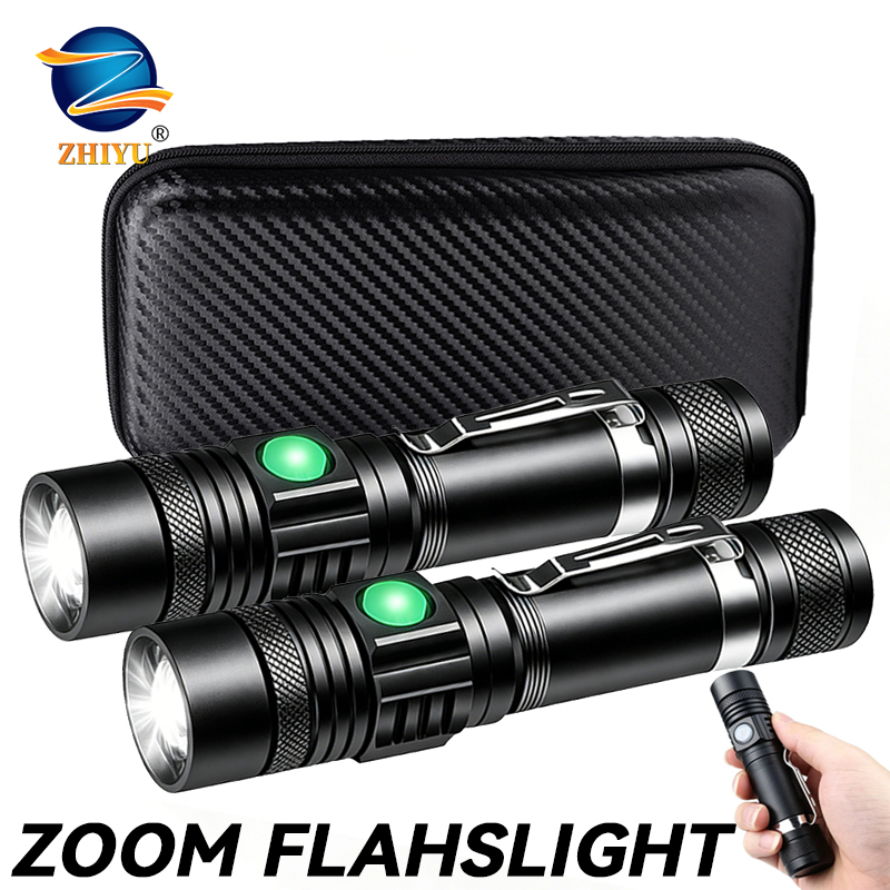 Outdoor Camping Adventure Lamp - ไฟฉาย LED T6 แบบชาร์จไฟได้, ไฟฉายซูมได้ 18650,
