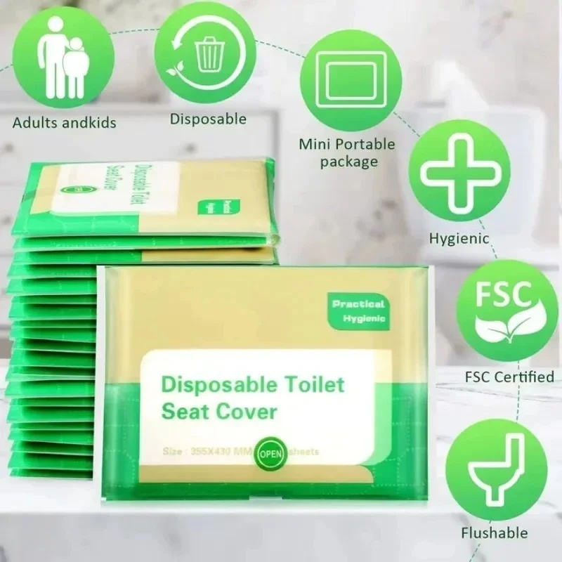 Outdoor Camping Toilet - 10-100 ชิ้น แผ่นรองนั่งชักโครกแบบใช้แล้วทิ้ง บรรจุแยกชิ้น สำหรับการเดินทาง เครื่องบิน
