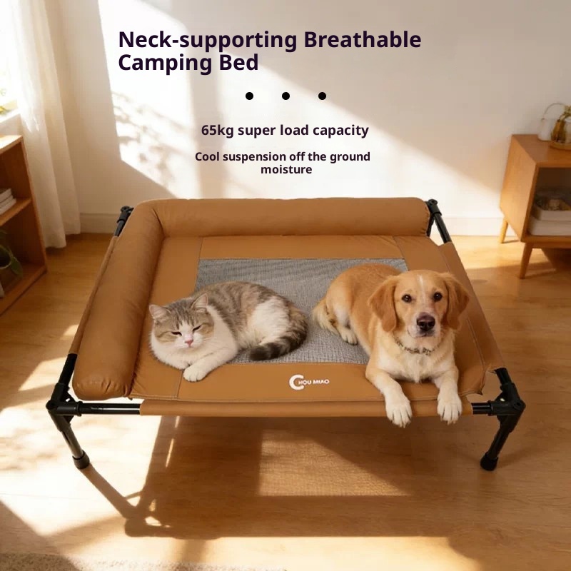 Outdoor Camping Dog Bed - เตียงนอนสัตว์เลี้ยงแบบยกสูง ระบายอากาศได้ดี สำหรับฤดูร้อน ซักล้างได้ เหมาะสำหรับสุนัขและแมวขนาดเล็ก กลาง