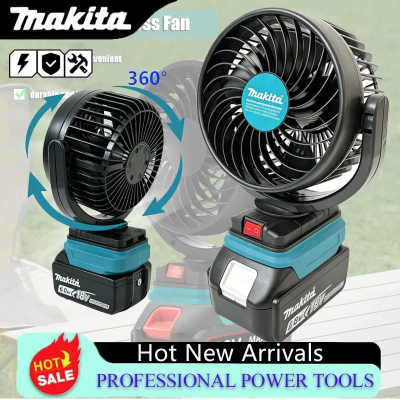 Outdoor Camping Fan - มากีต้าพัดลมไร้สายแบบชาร์จไฟได้ พัดลมไฟฟ้ากลางแจ้งแบบพกพาสำหรับพัดลมตั้งแคมป์อินเทอร์เฟซมากีต้า 18V