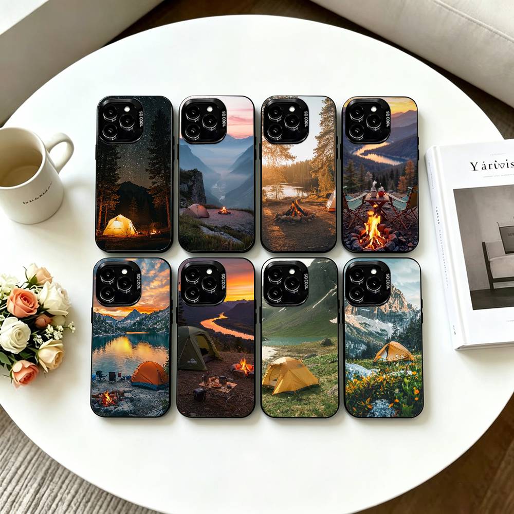 Outdoor Camping Quotes - เคสโทรศัพท์ลายธรรมชาติภูเขาสำหรับ iPhone 17,16,15,14,13,12,11 Plus,Pro Max,XS, เคสโทรศัพท์สีเงินหลากสี