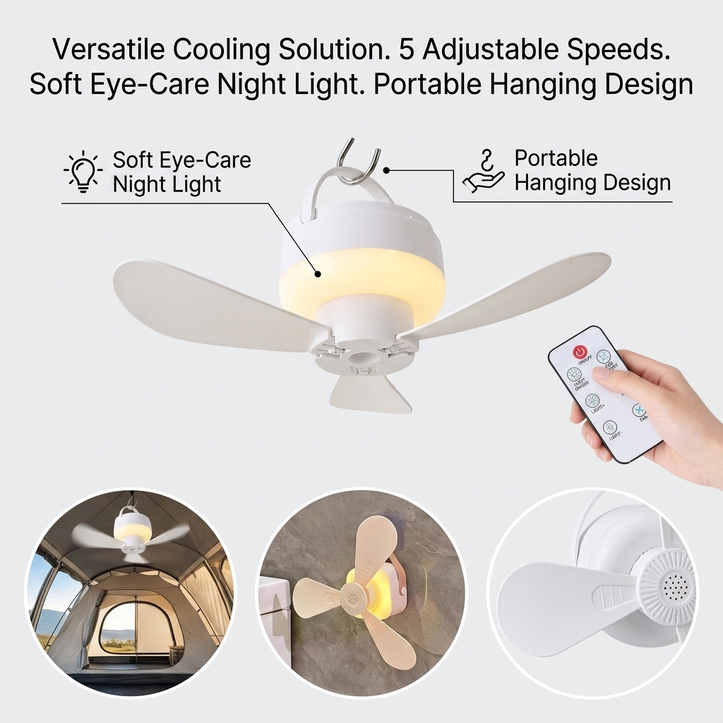 พัดลมเพดานขนาดเล็ก พัดลมพกพาแบ - Outdoor Camping Fan บทวิจารณ์และราคา