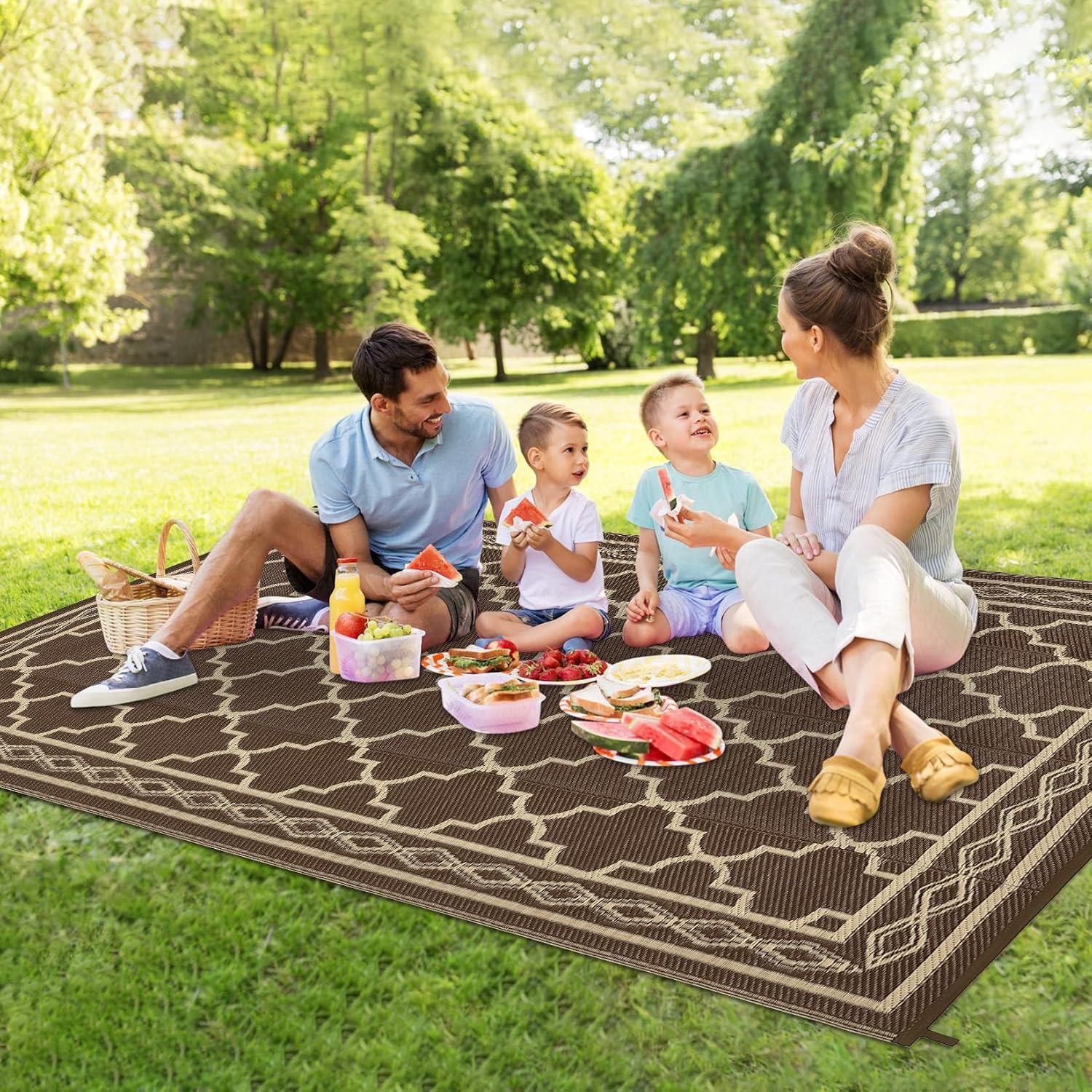 พรมปูพื้นกลางแจ้งแบบสองด้าน ขน - Outdoor Camping Rugs 9X12 บทวิจารณ์และราคา