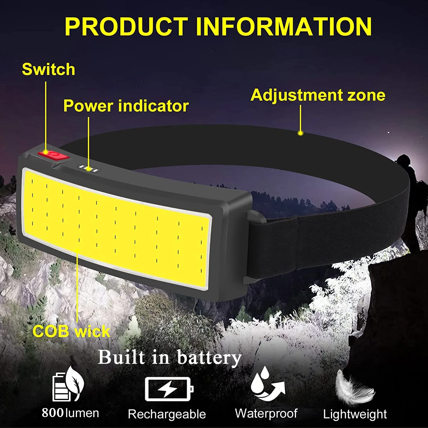 COB ไฟหน้า LED แบบพกพา ไฟหน้าส - Outdoor Camping Adventure Lamp บทวิจารณ์และราคา