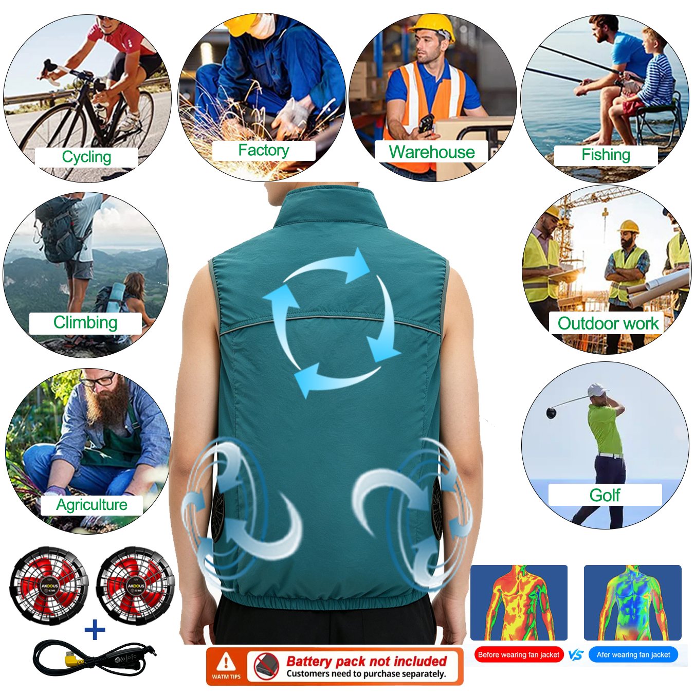 12V 5V USB เสื้อพัดลมระบายความ - Outdoor Camping Air Conditioner บทวิจารณ์และราคา