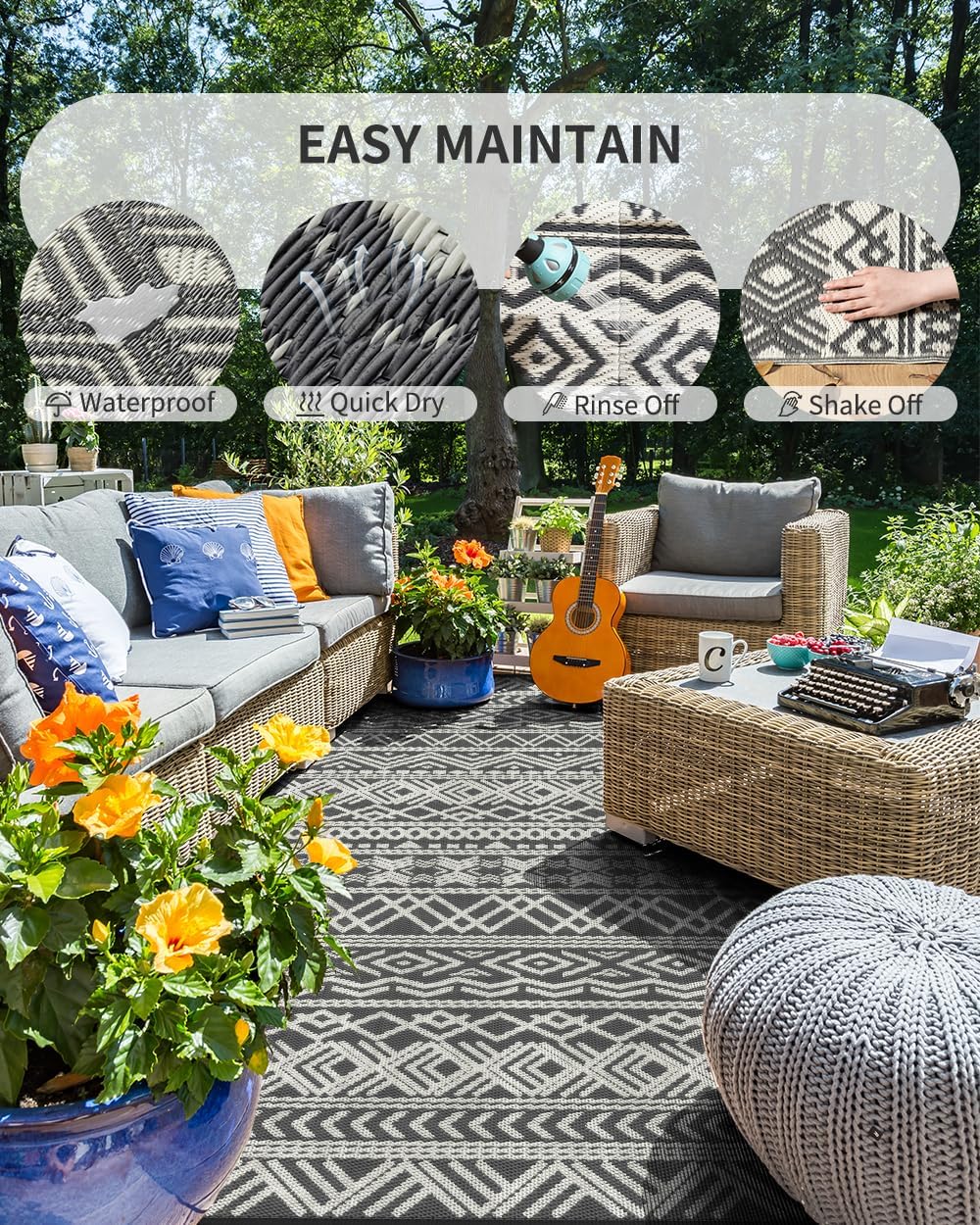 พรมปูพื้นกลางแจ้งกันน้ำ ขนาด 9 - Outdoor Camping Rugs 9X12 บทวิจารณ์และราคา