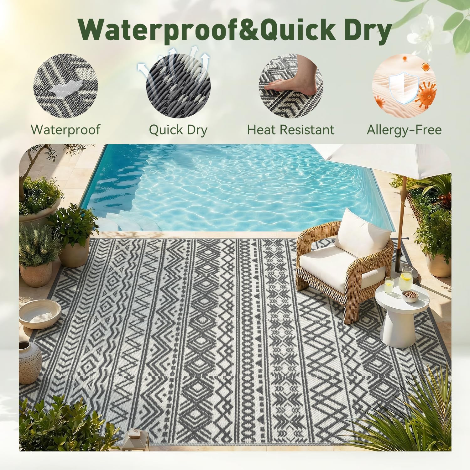 พรมปูพื้นกลางแจ้งกันน้ำ ขนาด 9 - Outdoor Camping Rugs 9X12 บทวิจารณ์และราคา