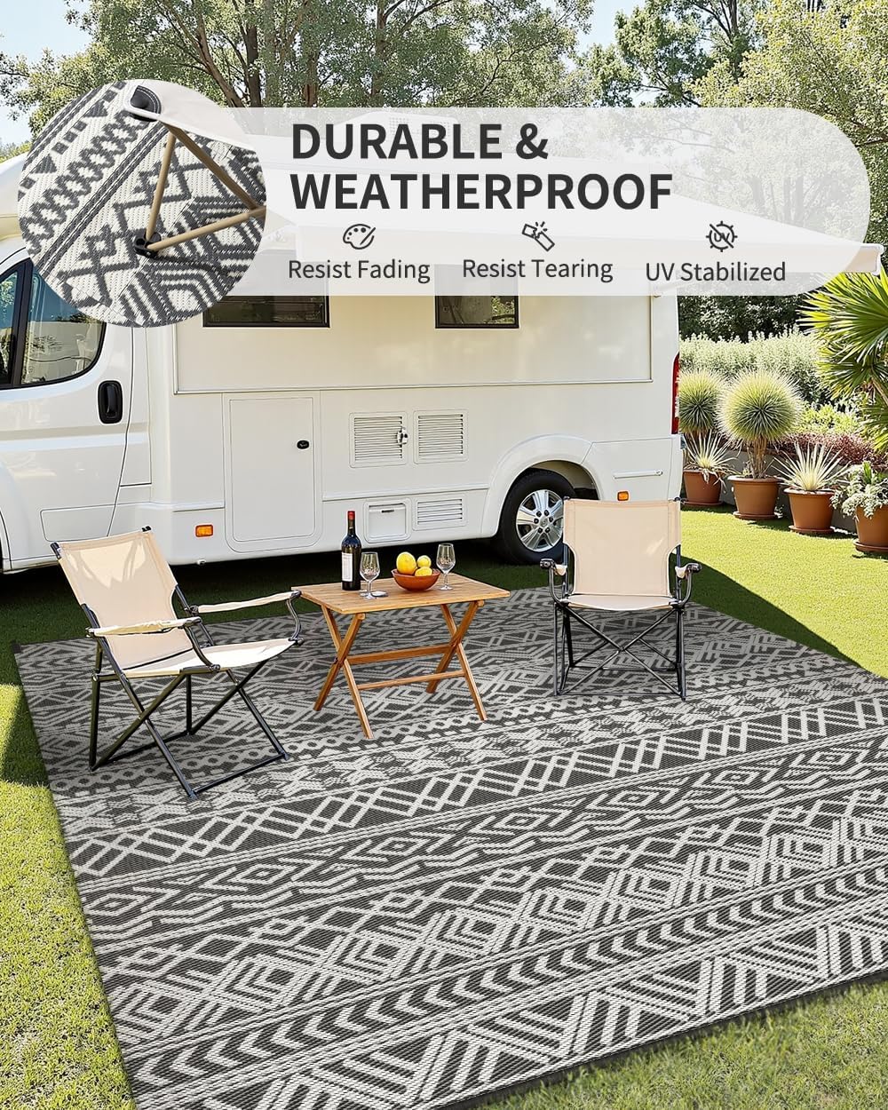 พรมปูพื้นกลางแจ้งกันน้ำ ขนาด 9 - Outdoor Camping Rugs 9X12 บทวิจารณ์และราคา